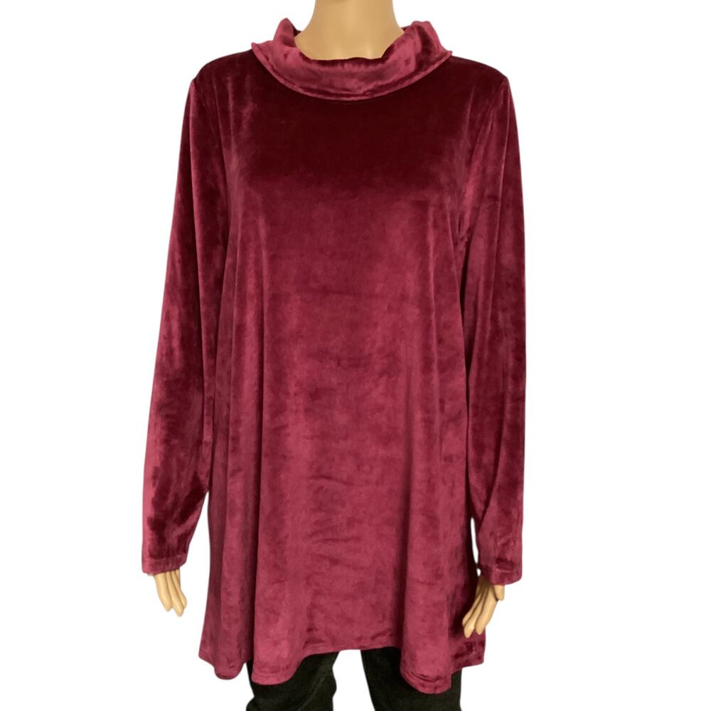 Pure Jill Velour Cowl Neck Tunic Top Womens size L maroon/berry